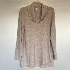 J Jill Silk Blend Heather Beige Cowl Neck Long Sleeve Sweater Size M